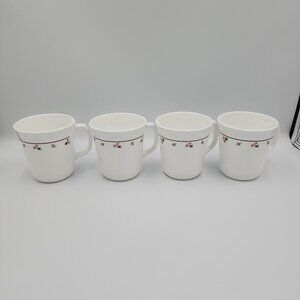 Vintage Corelle Burgundy Rose Cups Mugs - Set of 4